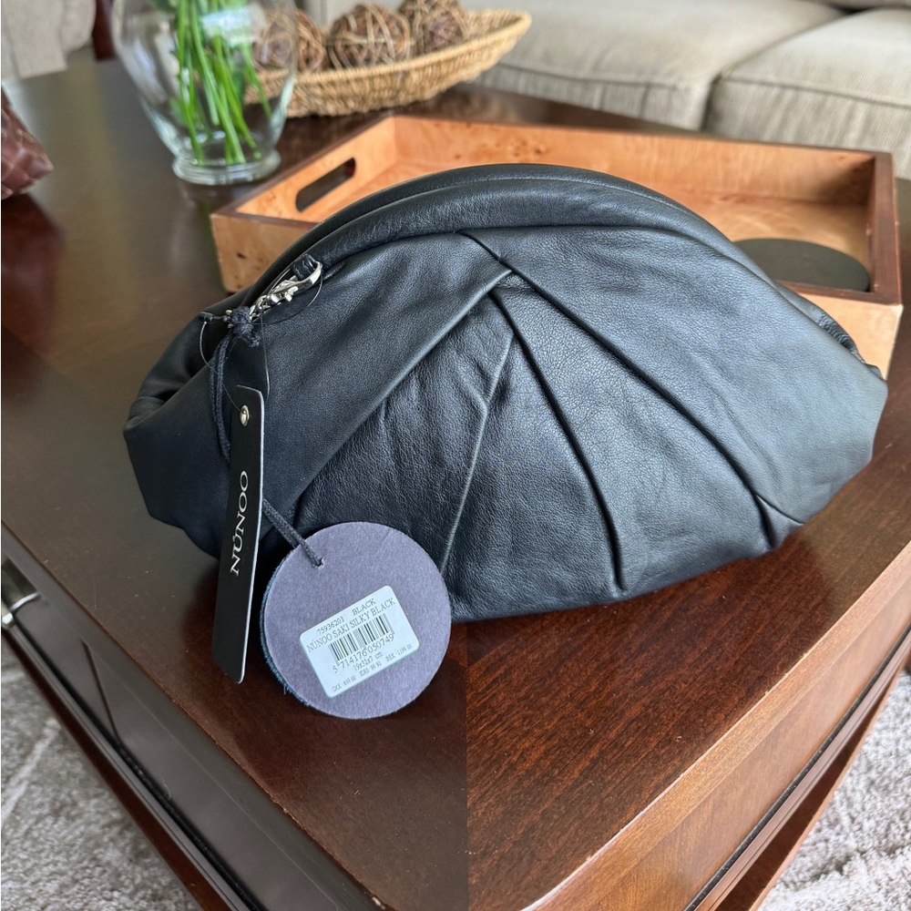 Nunoo Saki Leather Slouchy Pillow Clutch in black